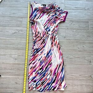 Poleci Women's Multicolor Lined Silk Abstract Midi Asymmetrical‎ Dress Size 6